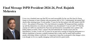 Final Message ISPD President 2024-26, Prof. Rajnish Mehrotra